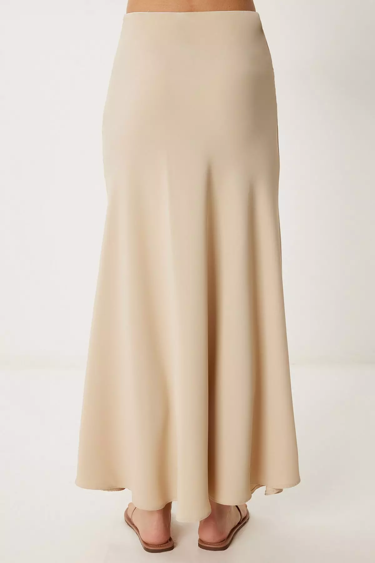 Women's Beige A-Line Draped Long Woven Skirt Gk00019