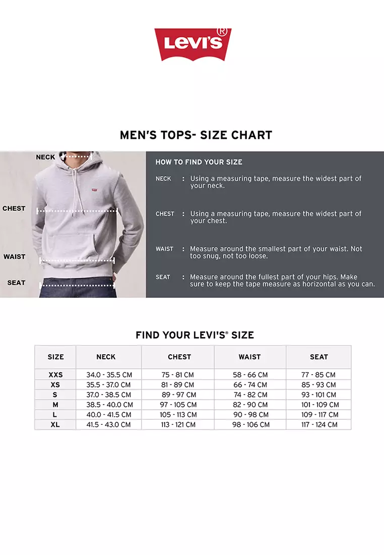 Levis mens t shirt size guide 2025