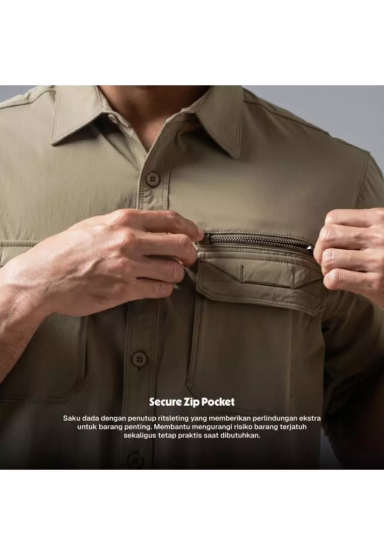OXCON OUTPLAY Kemeja Panjang Work Shirt Tactical Outdoor Wander Stretch Nylon Sandy Beige