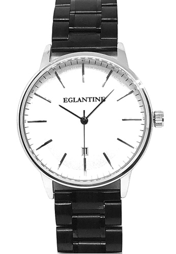 EGLANTINE black and white and silver EGLANTINE® Paname 40mm Unisex Silver Alloy case Quartz Watch, White dial on IP Black Steel Bracelet 2DB44AC0B8455EGS_1