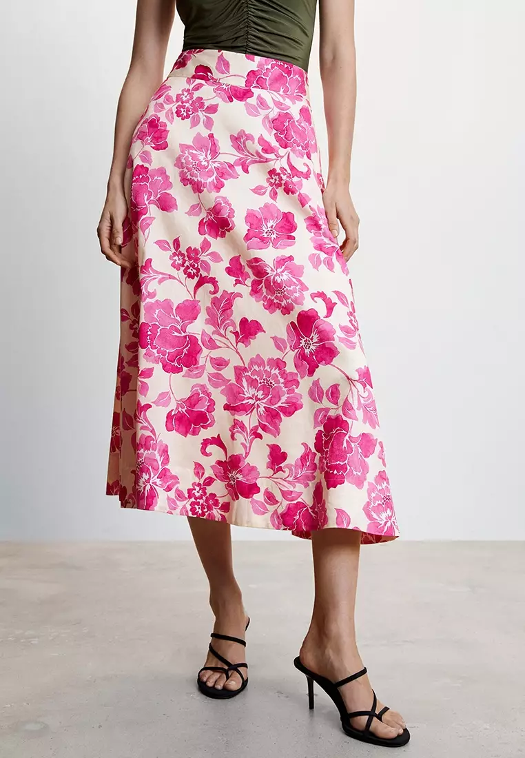 Mango check midi shop skirt in pink