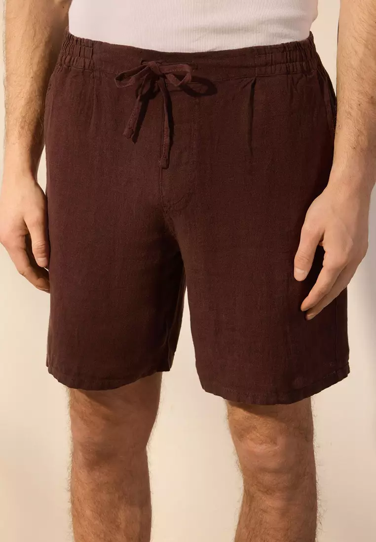Brown Limited Edition 100% Linen Regular Fit Shorts & Bermuda TMNSS24SR00050