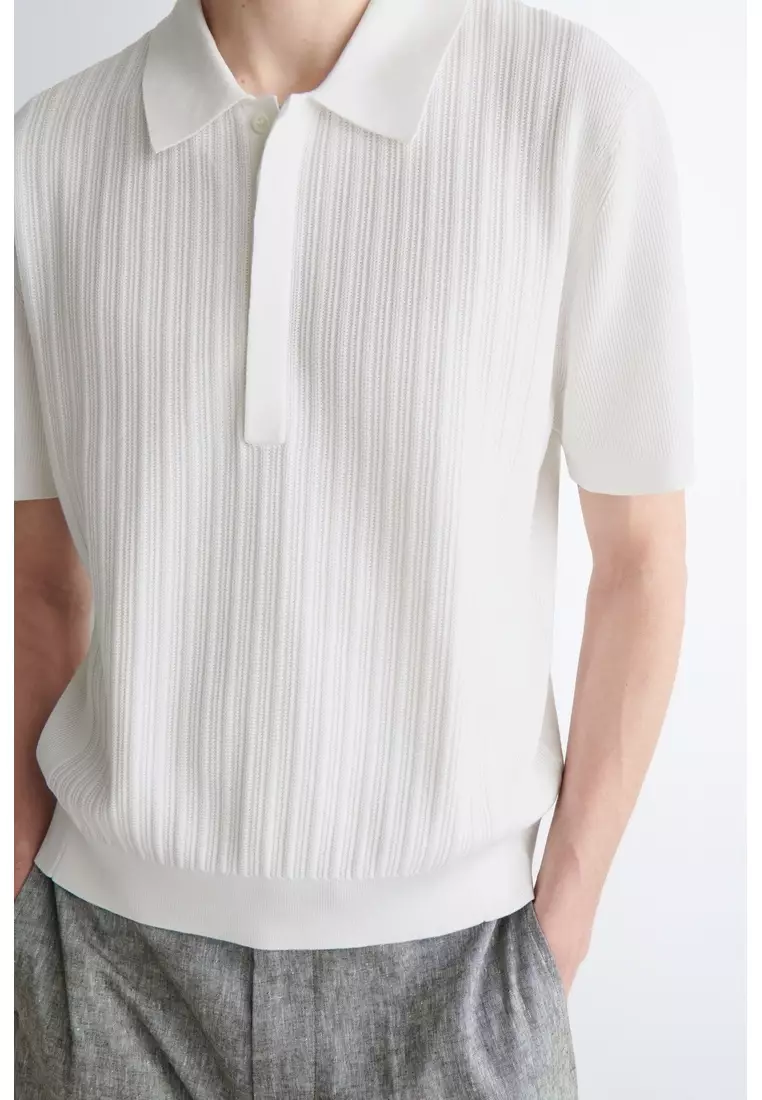 TEXTURED-PANEL COTTON POLO SHIRT