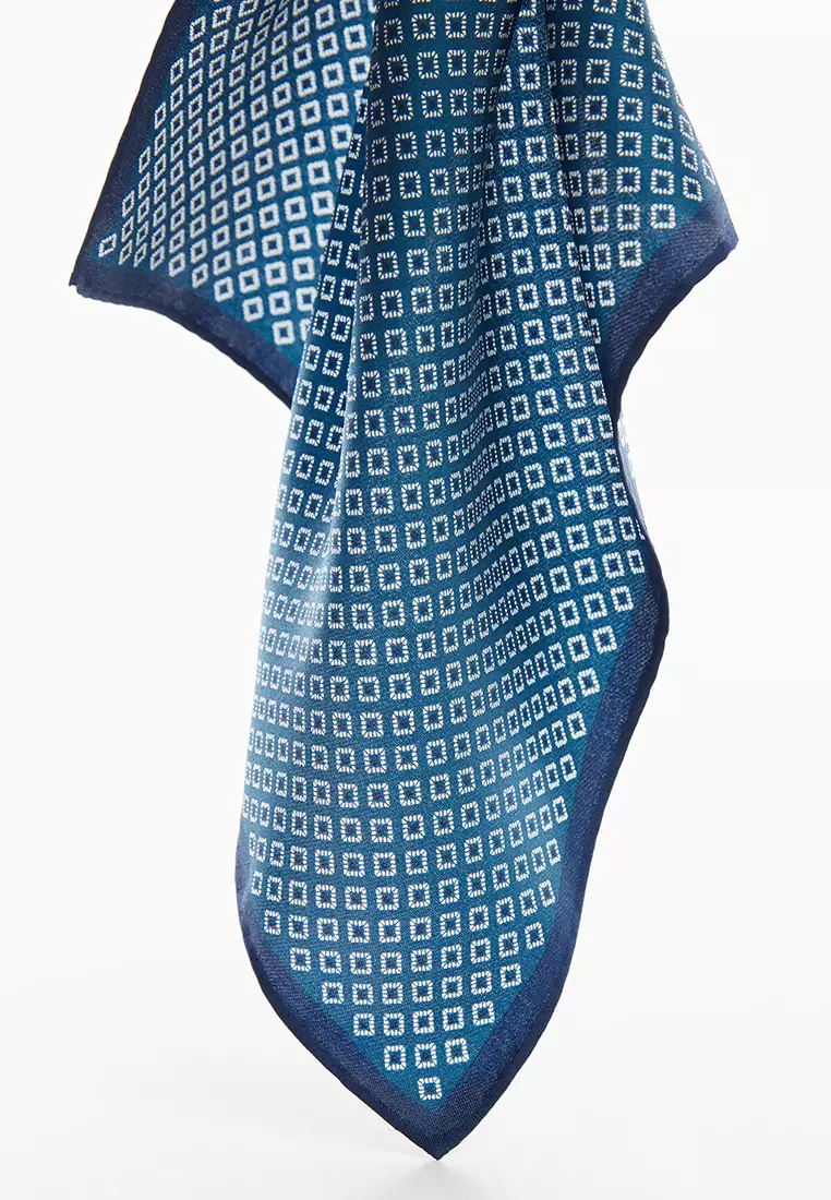 Men's Navy Blue Printed Silk Scarf