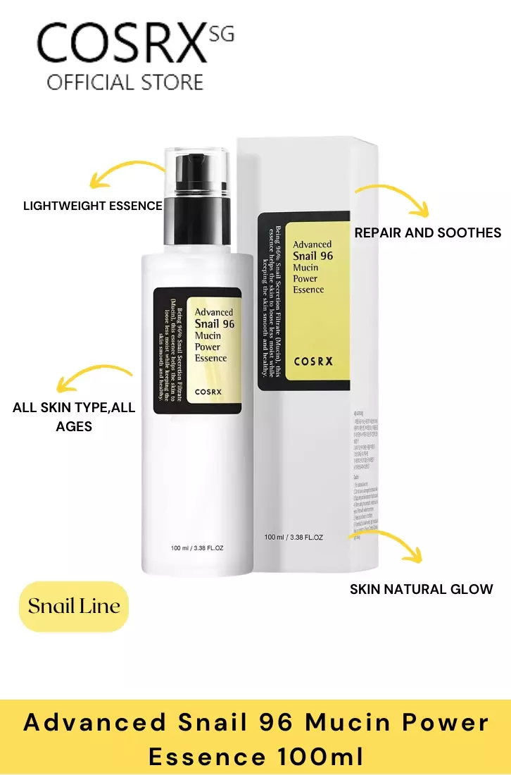 Cosrx Snail Set(Snail Cleanser 150ml+96 Essence 100ml+92 Cream(Jar)100ml+Snail Eye Cream 25ml+ Hydrogel Mask Box 3's)