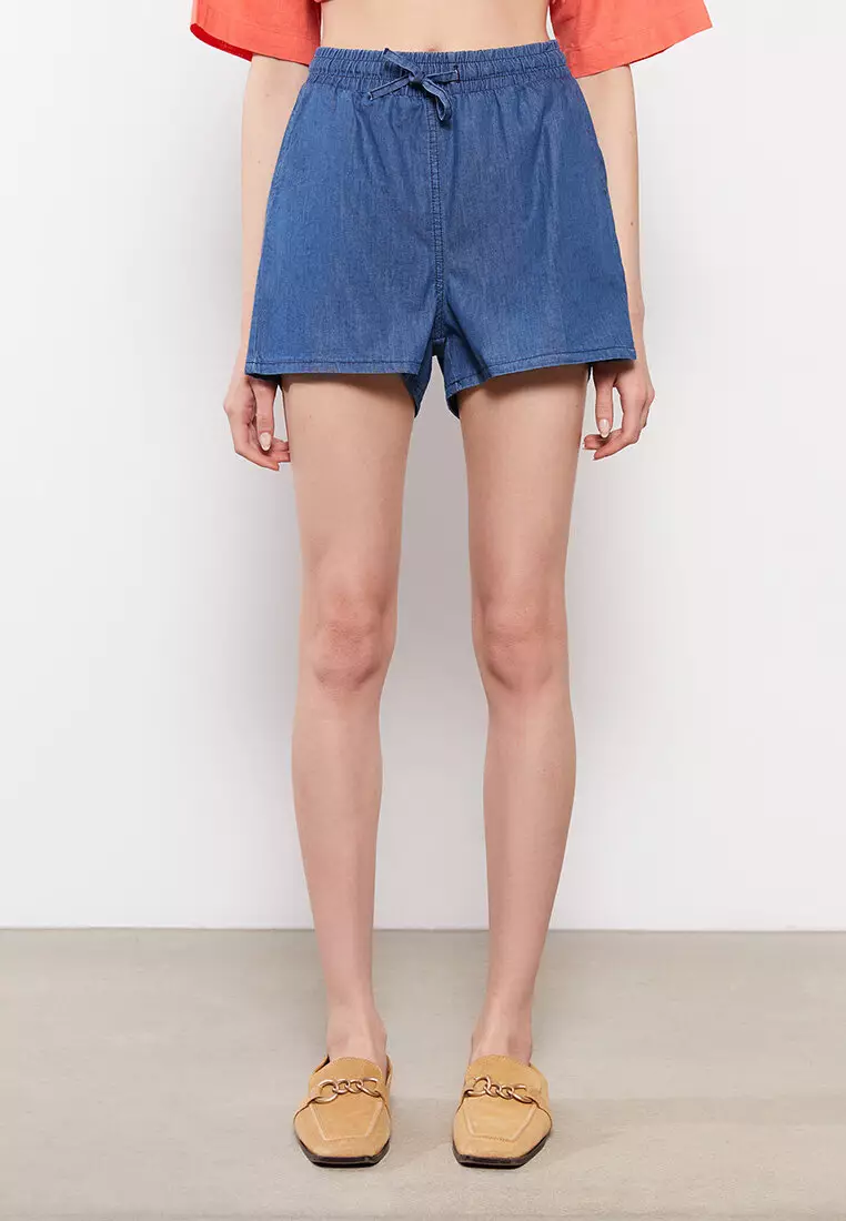 elastic jean shorts