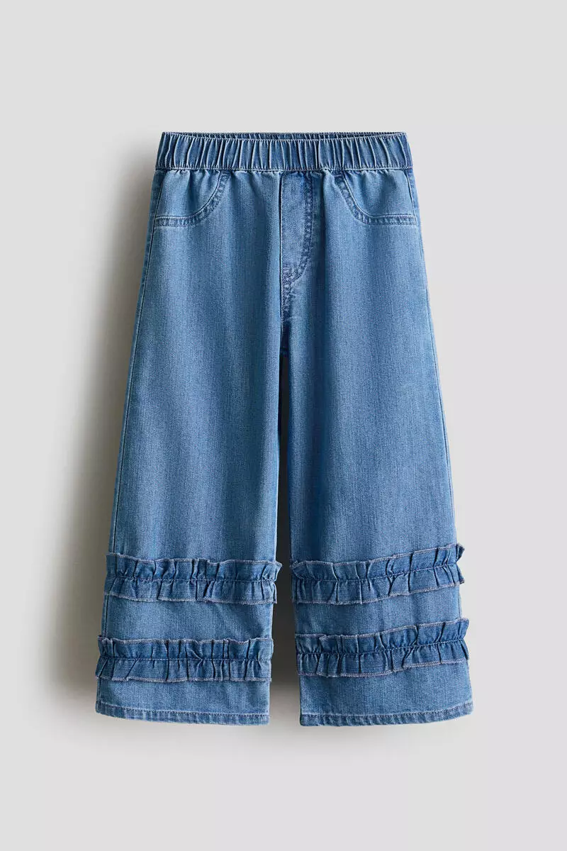 Frill-trimmed denim trousers