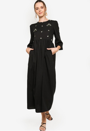 Lubna black Cotton Dress With Embroidery EC2B1AAFBBB84EGS_1