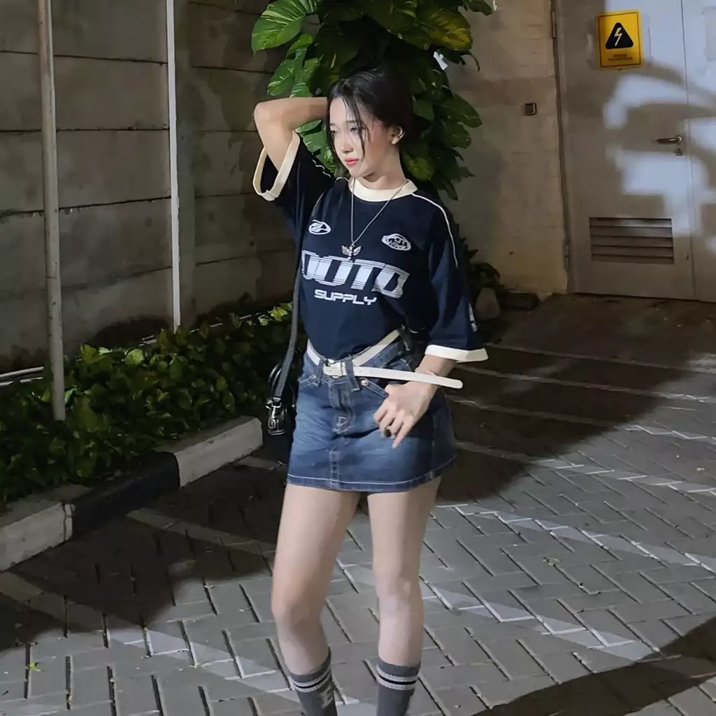 OOTDSUPPLY Oversized Boxy Raceflux Navy Ringer Line | Oversize Pria & Wanita | Kaos Unisex | OS-OVZ-BX-RL002