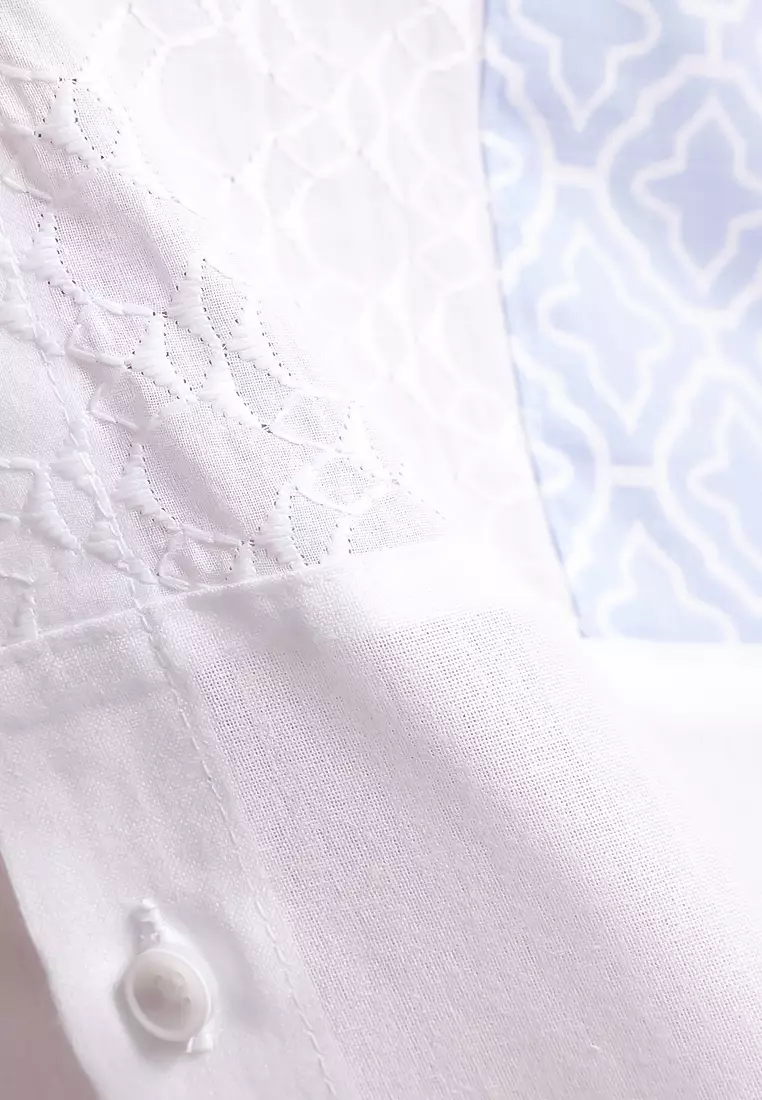 MANZONE - Kemeja Koko Lengan Panjang Pria Hazim Comfort Fit - White Warna White