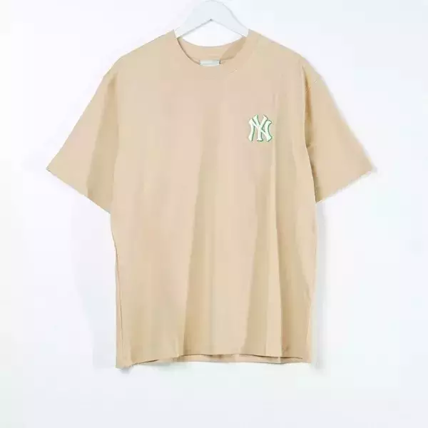 Kaos MLB NY NEW YORK MONOGRAM SQUARE BLUE BACK BEIGE TSHIRT 100% ORIGINAL