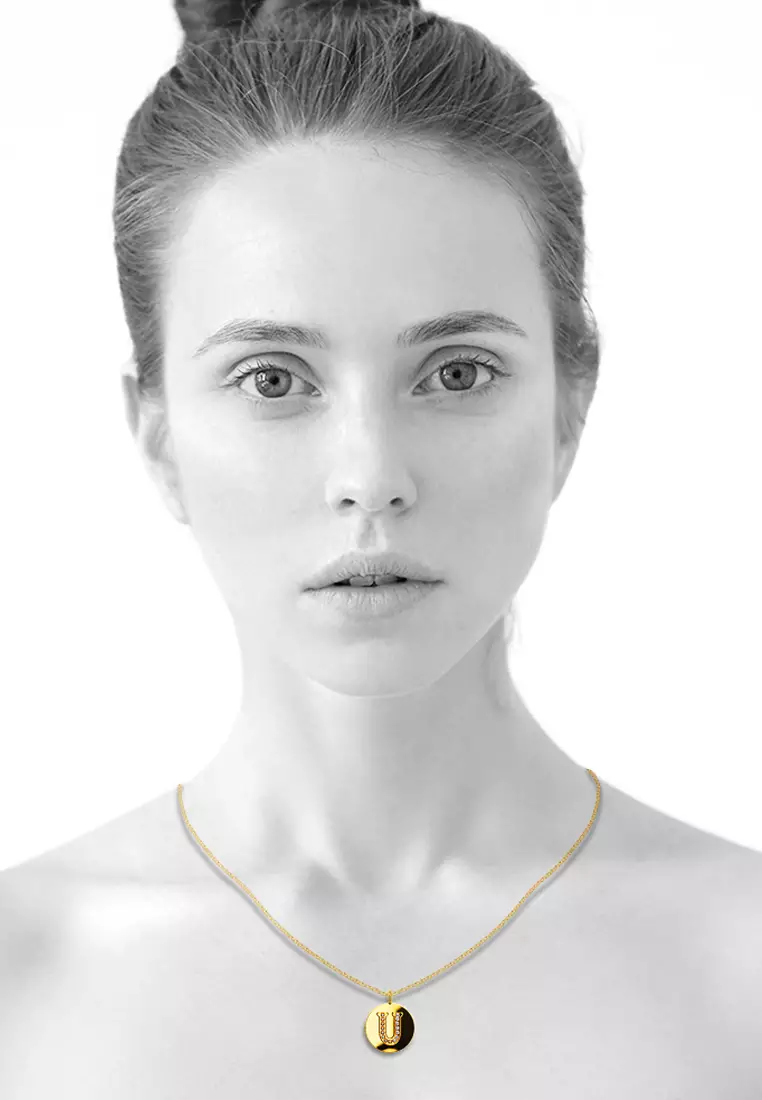 Solid 925 Sterling Silver Initial Alphabet Personalised Disc Necklace- U