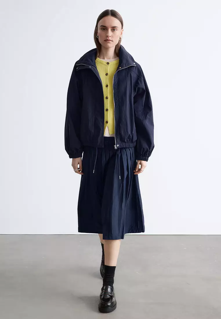 Stand-Collar Drawstring Jacket