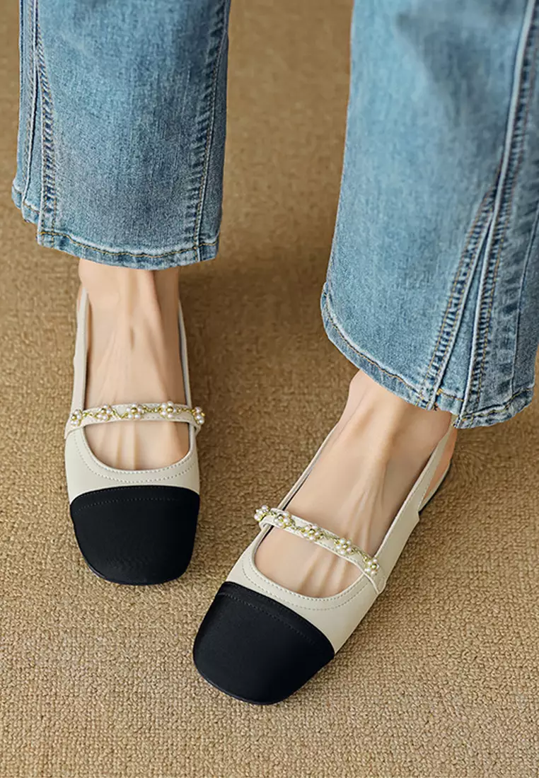 Color-blocked Slingback Mid Heels WW669-1