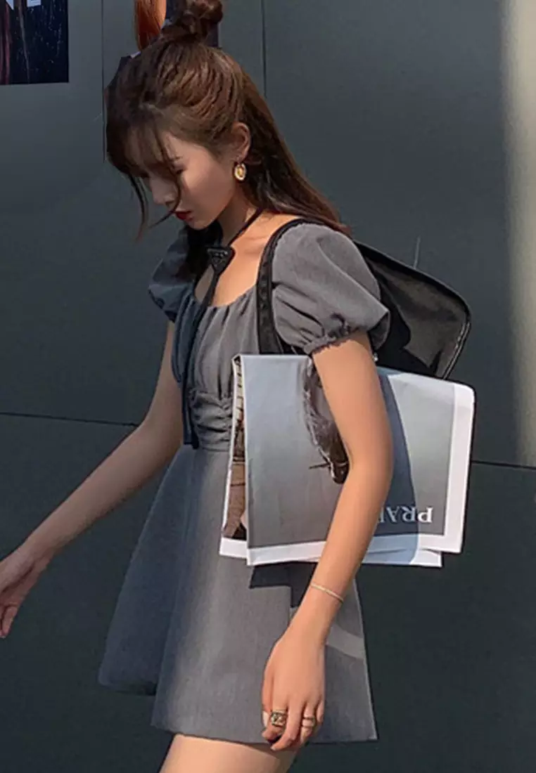 休閒高腰褶皺闊腿連身褲 A22050310GY