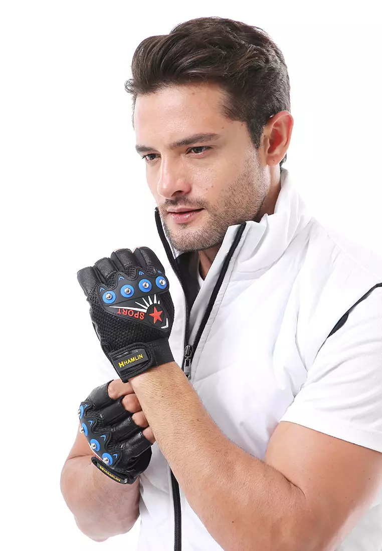 Ellard Sarung Tangan Unisex Half Finger Sport Gloves Material Leather ORIGINAL - Black