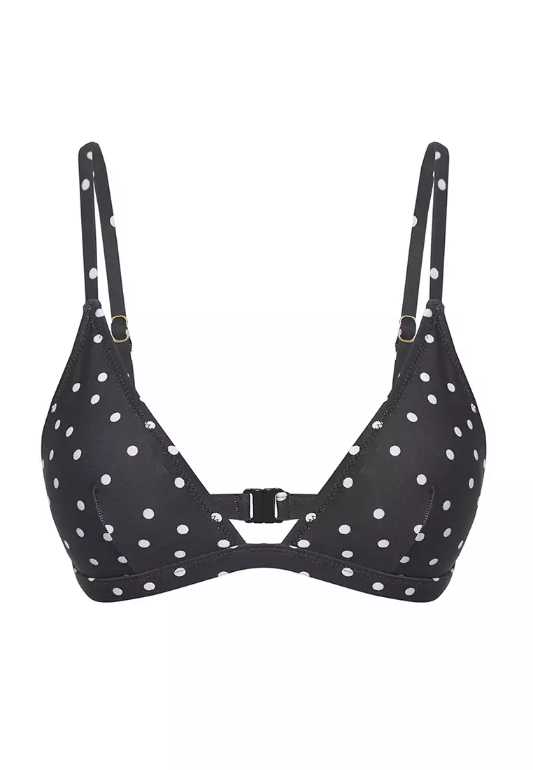 Polka Dot Patterned Triangle Core Bikini Top