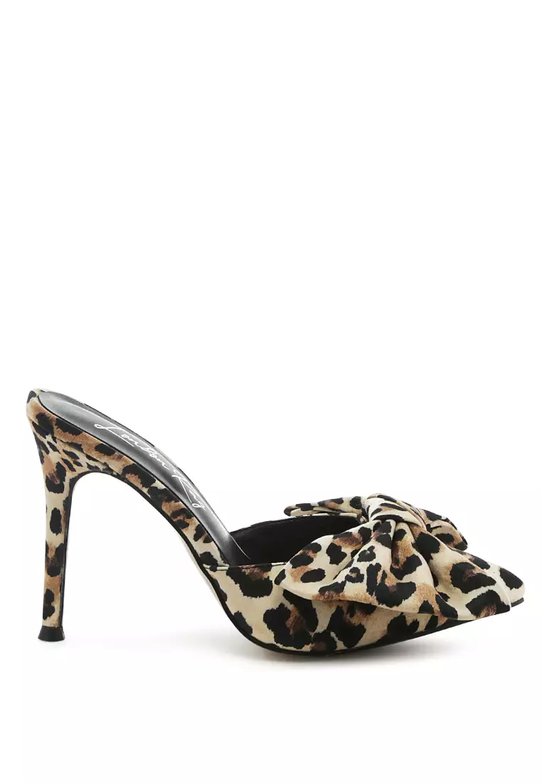 Leopard mules with bow sale