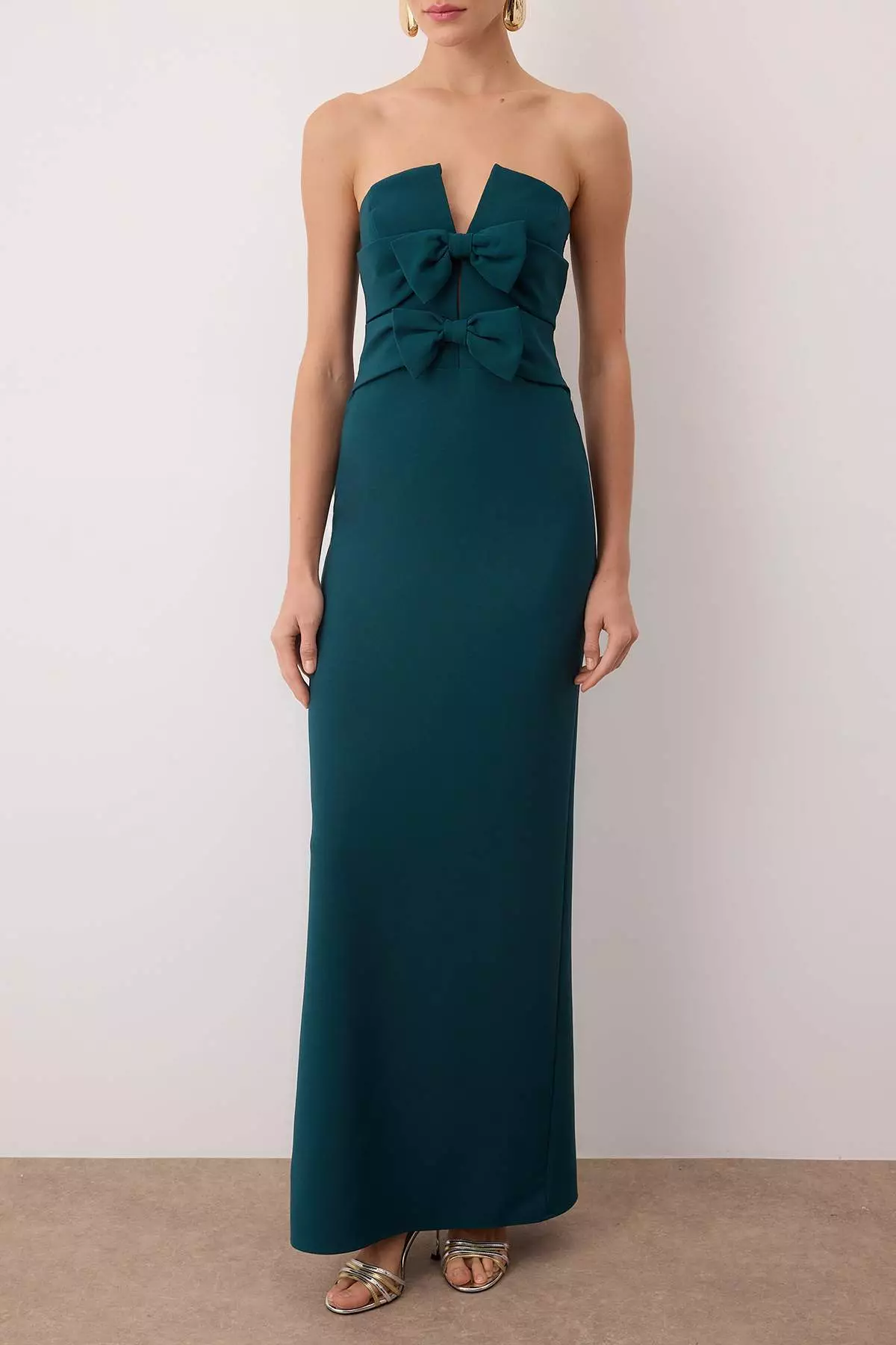 Petrol Bodycon Bow Strapless Woven Maxi Stylish Evening Evening Dress Graduation Dress Tprss24Ae73