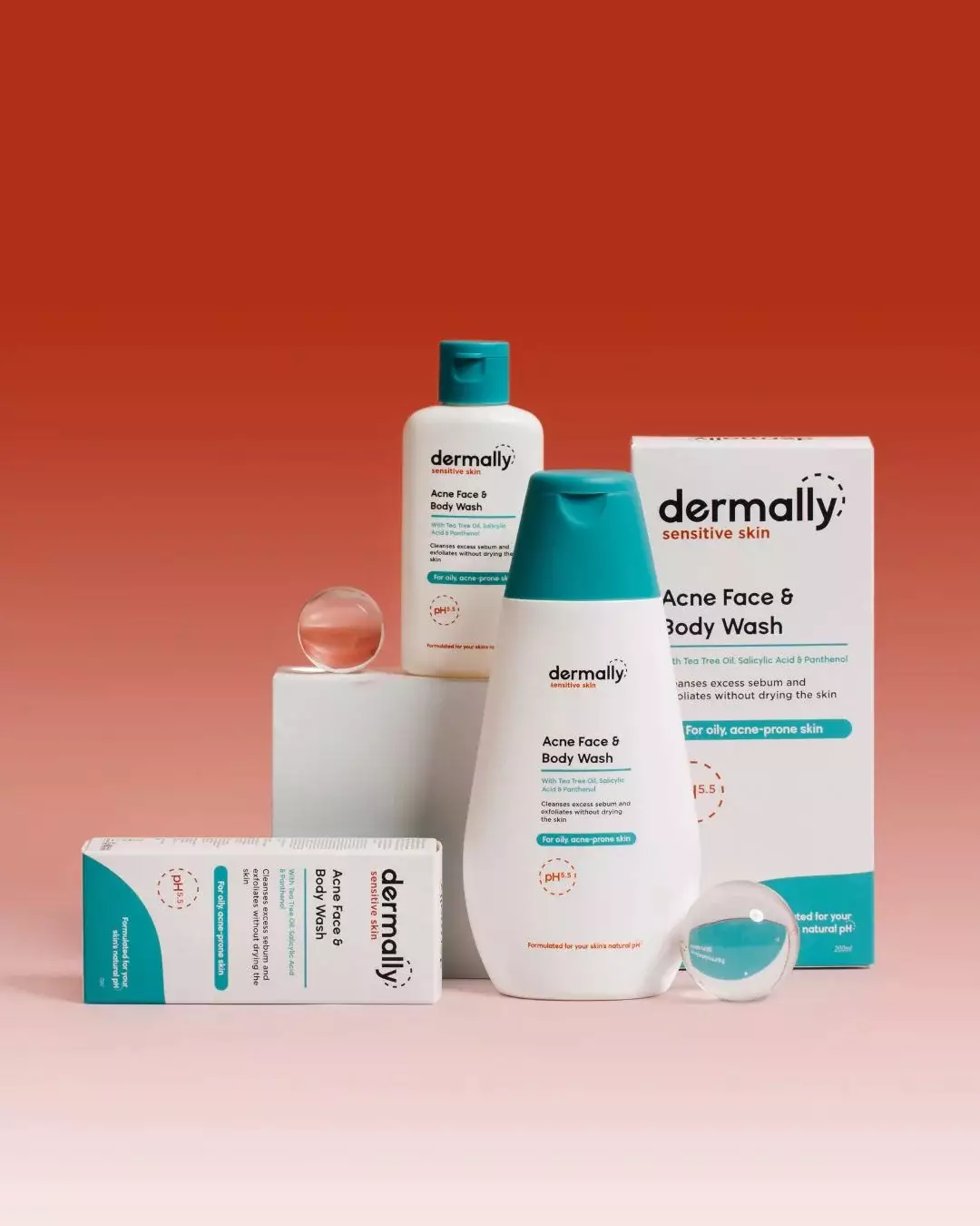 Dermally  Acne Face & Body Wash 70ml - Sabun Mandi Pembersih Tea Tree Oil pH 5.5 untuk Kulit Berminyak dan Berjerawat