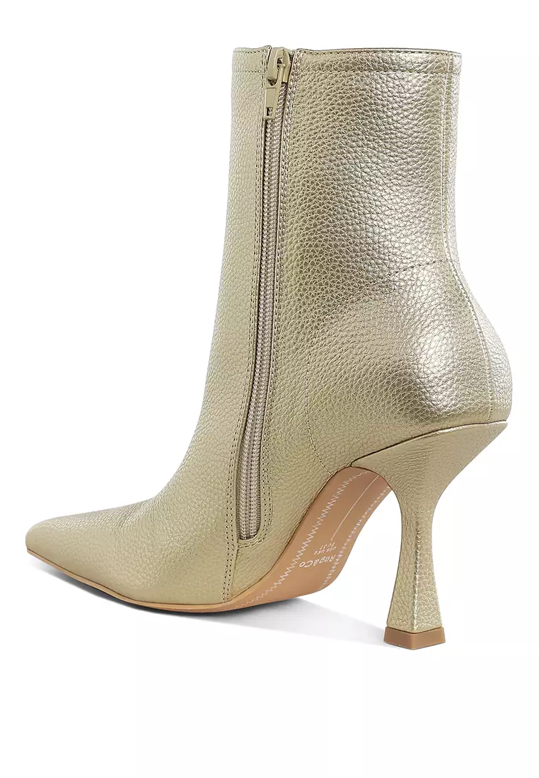 Metallic Pointed Toe Ankle Boots in Gold