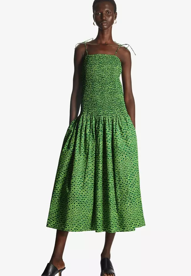Buy COS Shirred Midi Dress in Green 2024 Online