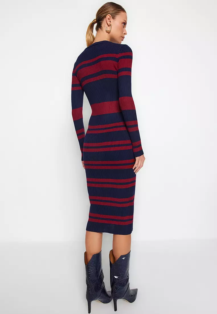 Midi Knitwear Crew Neck Striped Dress