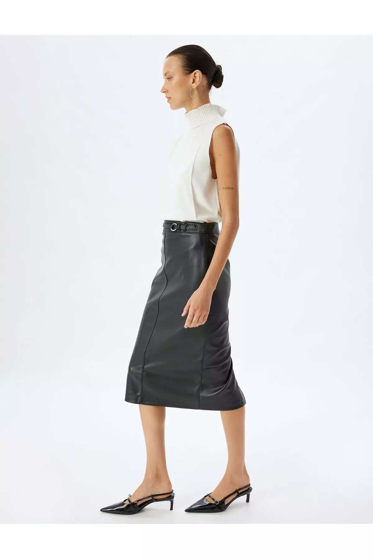 Jual KOTON Faux Leather Skirt Midi Length Pencil Form Slit Belt