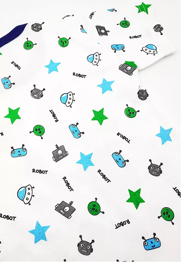 Wakakids Setelan Bayi Anak Laki Laki Usia 6 - 12 Bulan Motif Cool Robot 3349 Navy