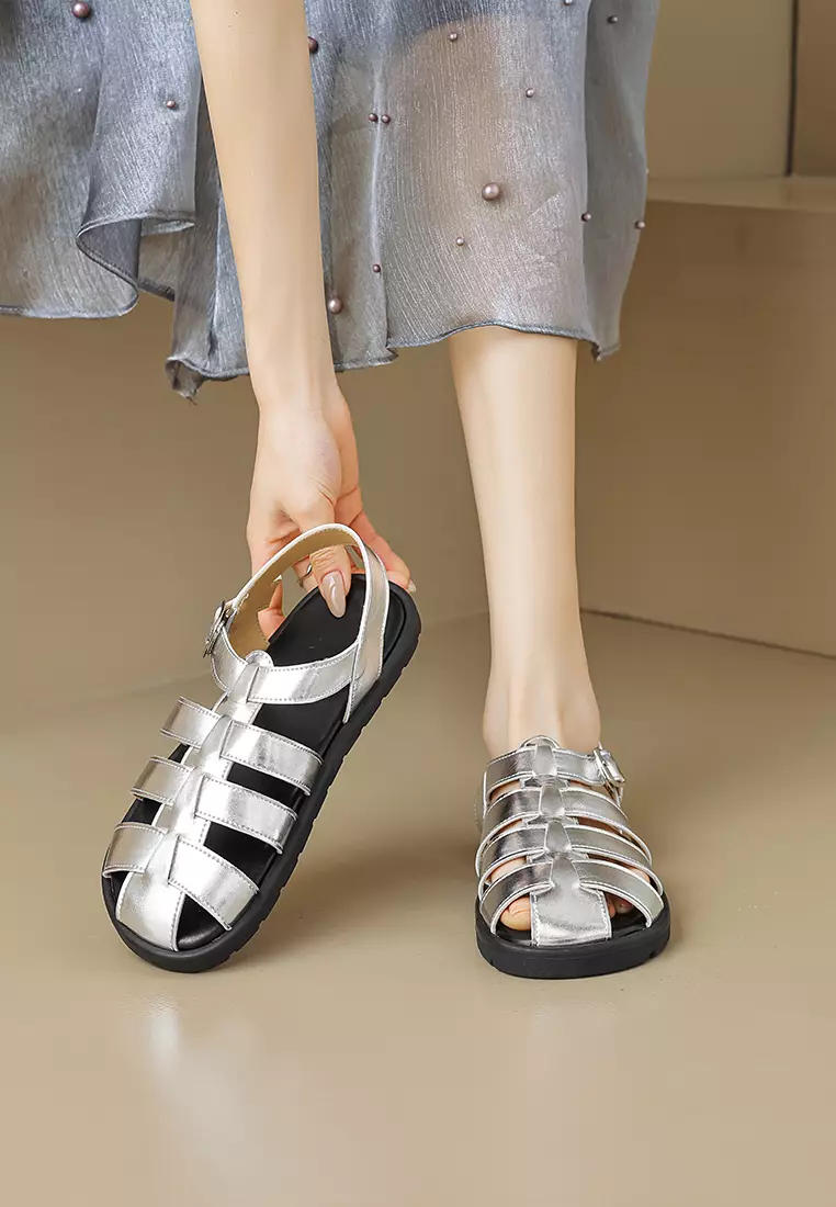 Round Toe Microfiber Leather Sandals WW8397-3