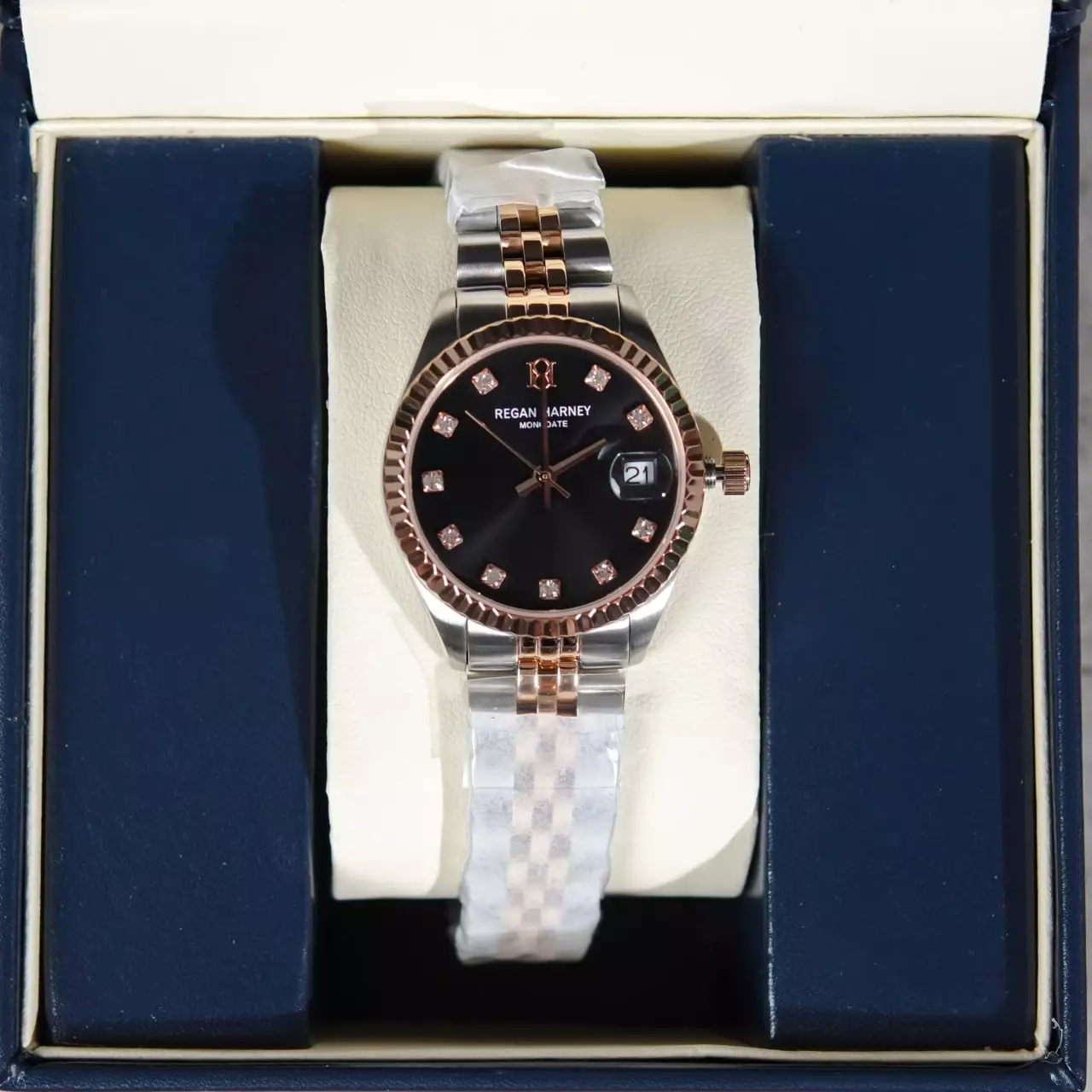 Jam Tangan REGAN HARNEY RH 013-02 LADY MONODATE BLACK STAINLESS STEEL WATCH 100% ORIGINAL - OS 