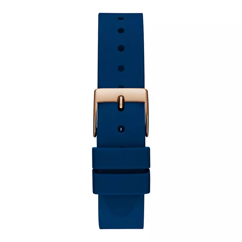 Jam Tangan Wanita Guess Trend GW0745L4 Glitz Plaque Ladies Analog Rose Gold Dial Blue Silicone Strap