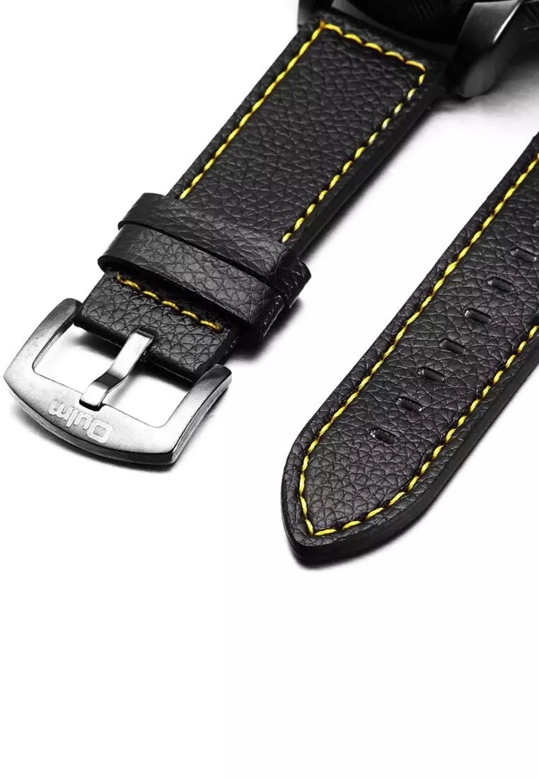 超大號男士石英手錶 - 50x50 毫米 - IP 黑色精鋼錶殼，黑色錶盤，黑色錶帶