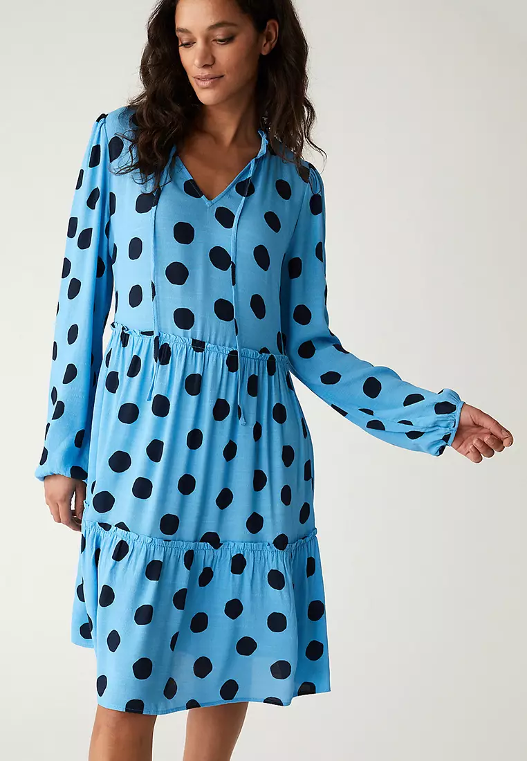 Printed Tie Neck Tiered Dress