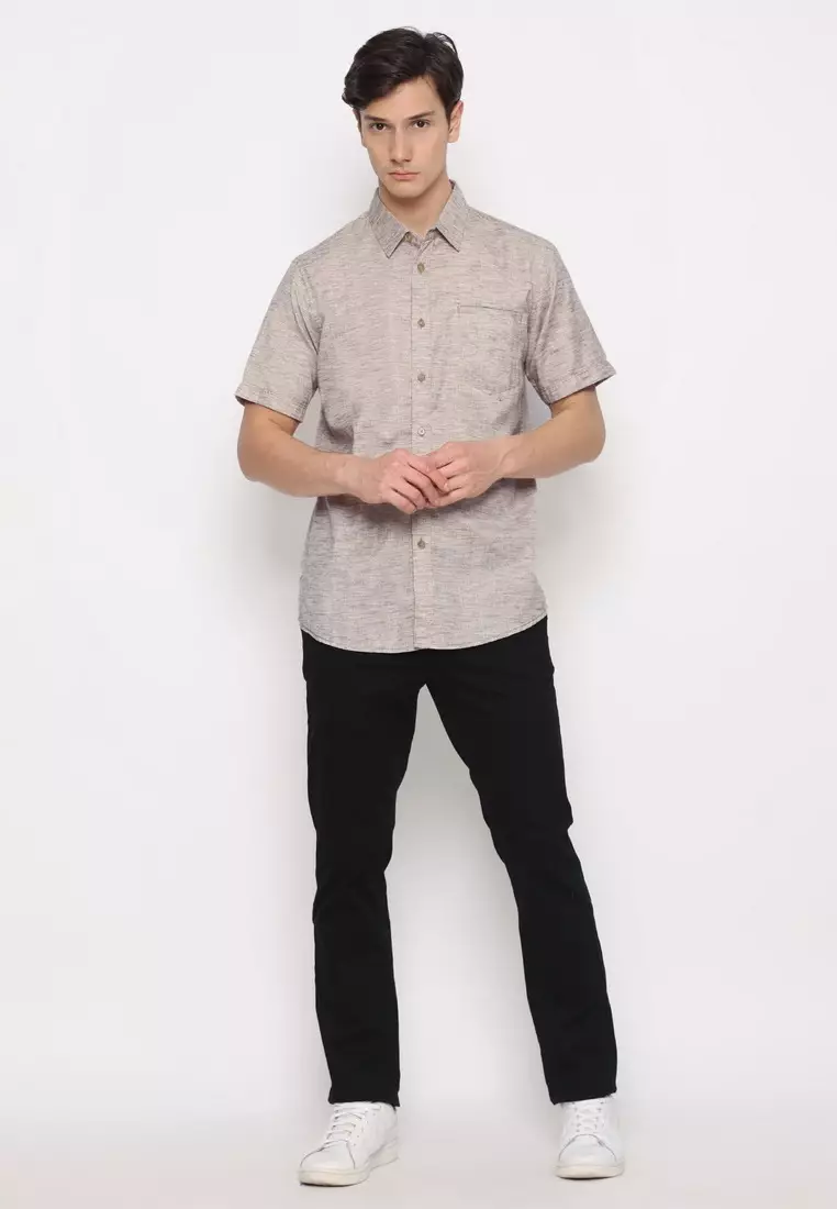 POLICE Kemeja Polos Cotton Coffee Regular Fit Pria