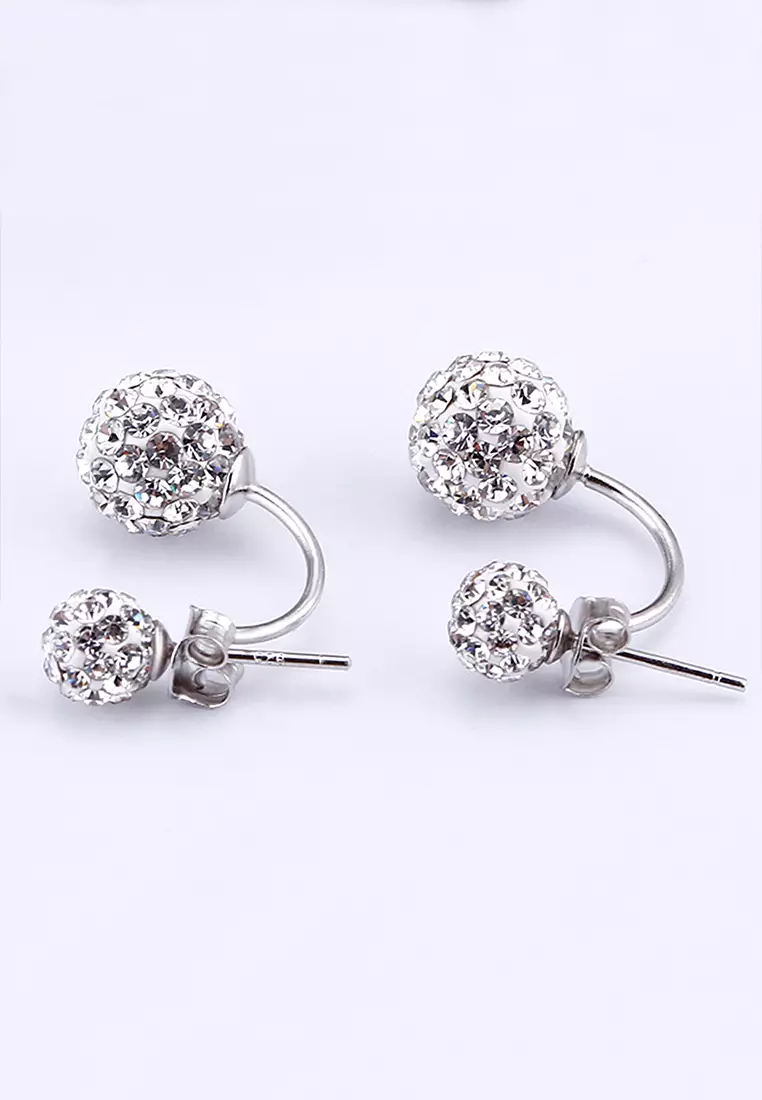 925 SIGNATURE Deuce Silver Shamballa Earrings-Silver/Clear