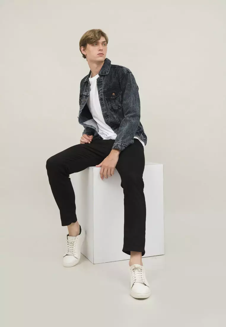 Jaket Jeans Pria Polos Tebal Dilan Jaket Denim Abu tua Pudar