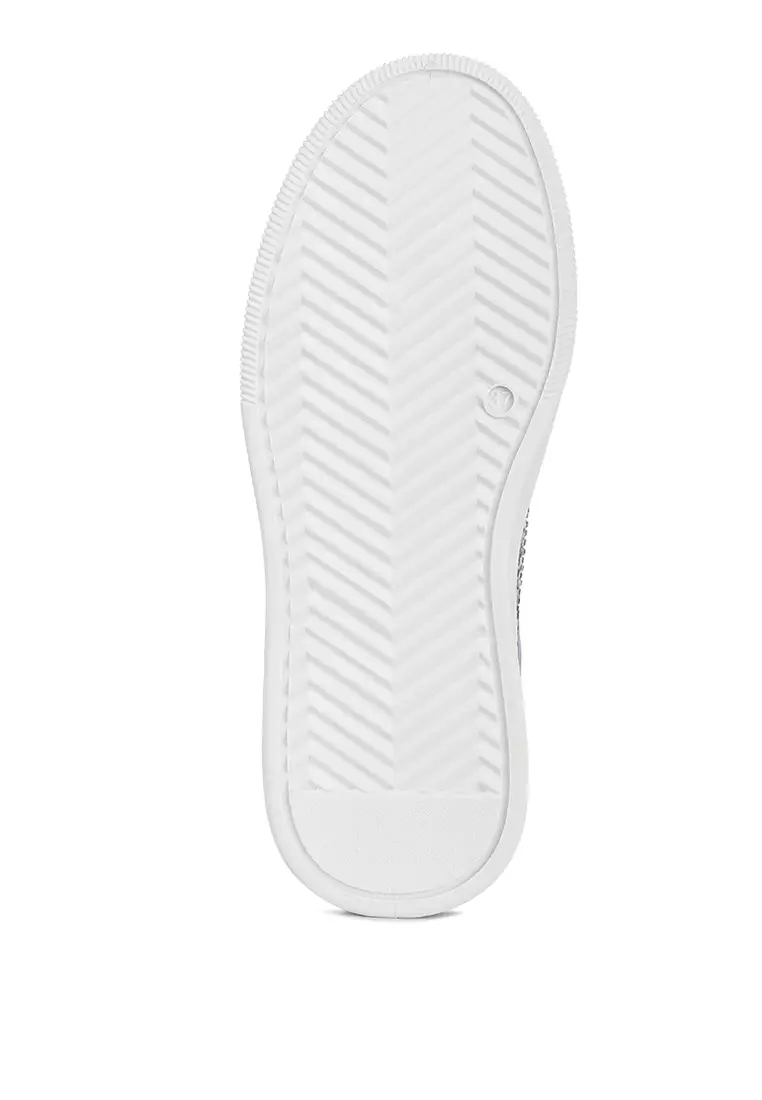 Denim Berlian Imitasi Sepatu Kets Sole Chunky yang Dihiasi