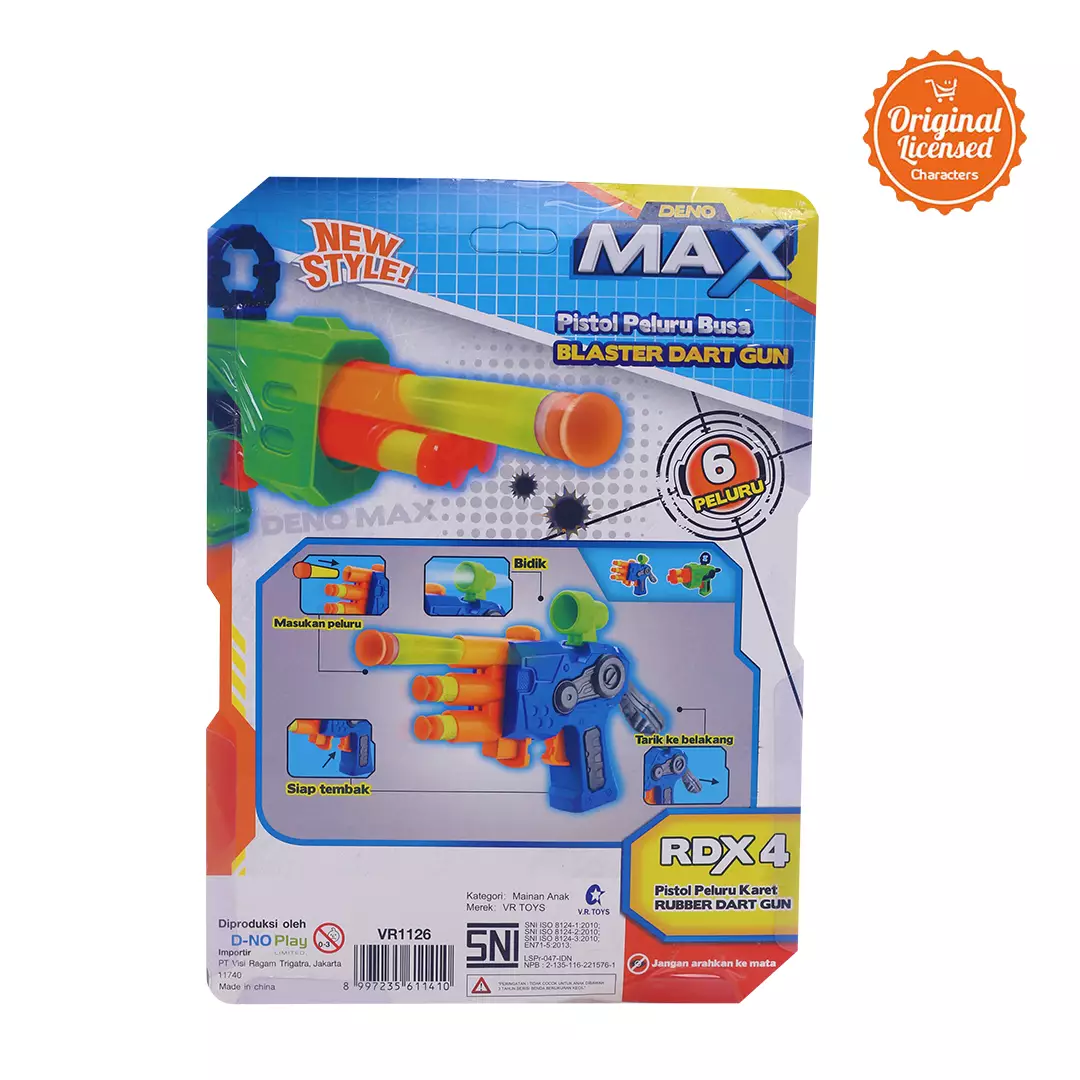 Mainan Anak Pistol Peluru Karet Rubber Dart Gun Deno Max