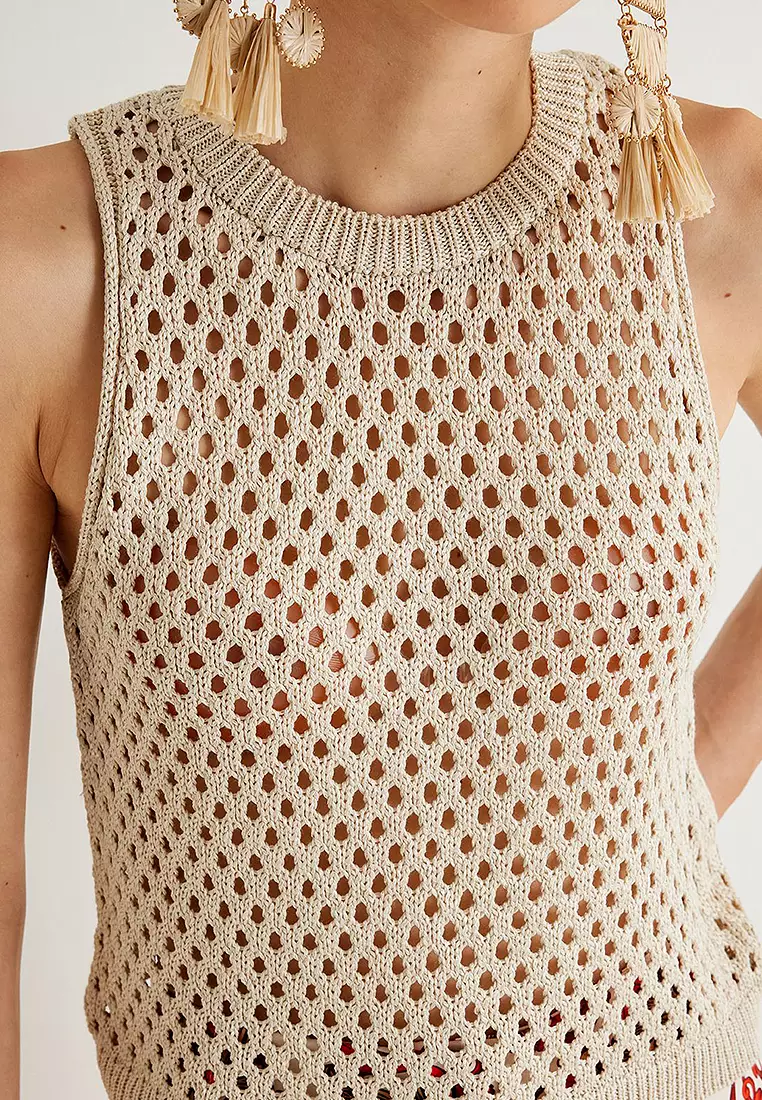 Sleeveless Crew Neck Openwork Crochet Top