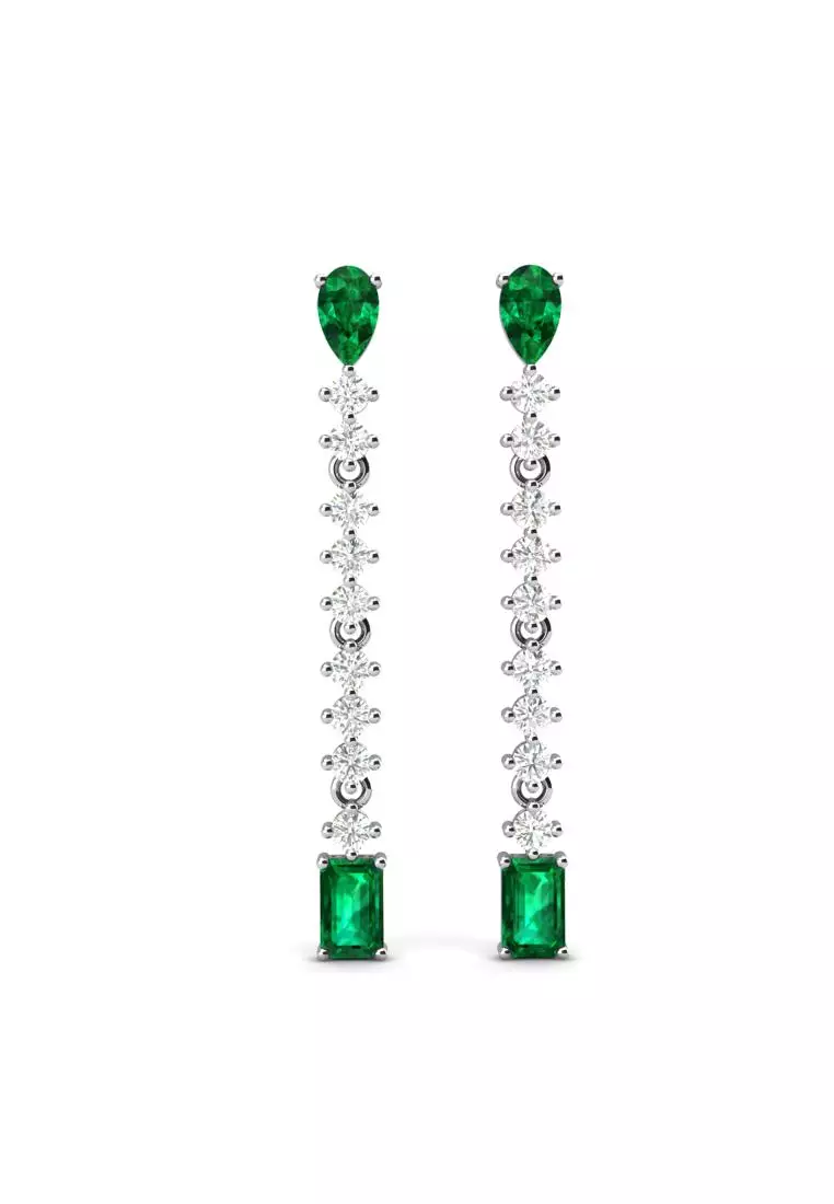 [ EMERALD COLLECTION ] Dangling Allure Emerald Earring WG S295 - Anting Emerald S925 by Her Jewellery