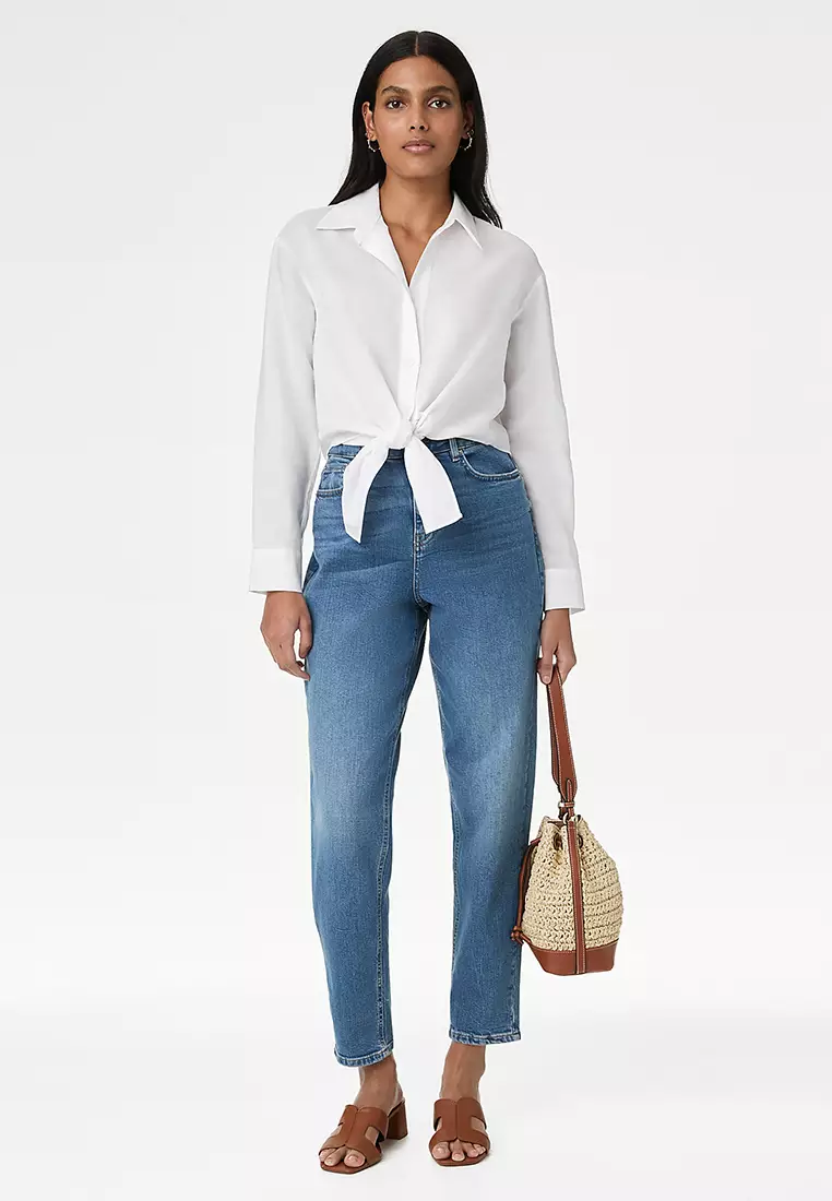 Lyocell Rich Tie Front Shirt With Linen