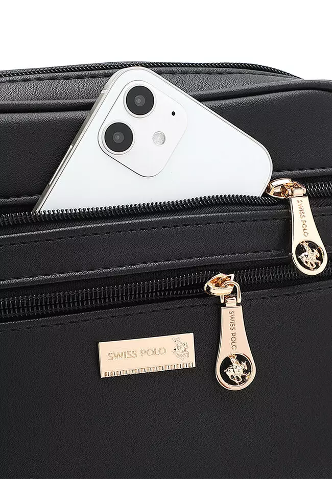 Multi Compartment Crossbody Bag / Sling Bag - Black