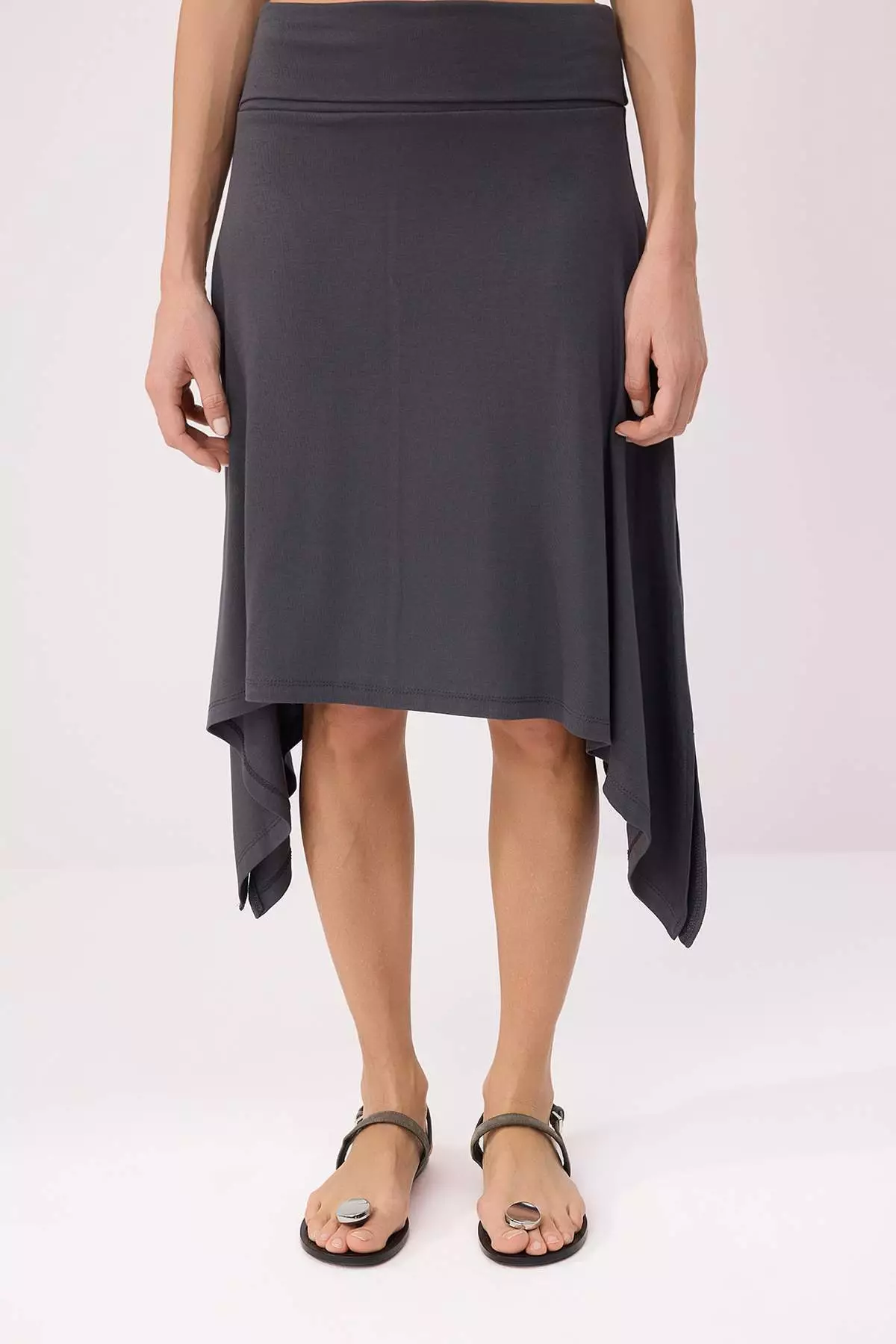 Anthracite Plain A-Line High Waist Midi Premium Soft Knitted Skirt Twoss26Et146