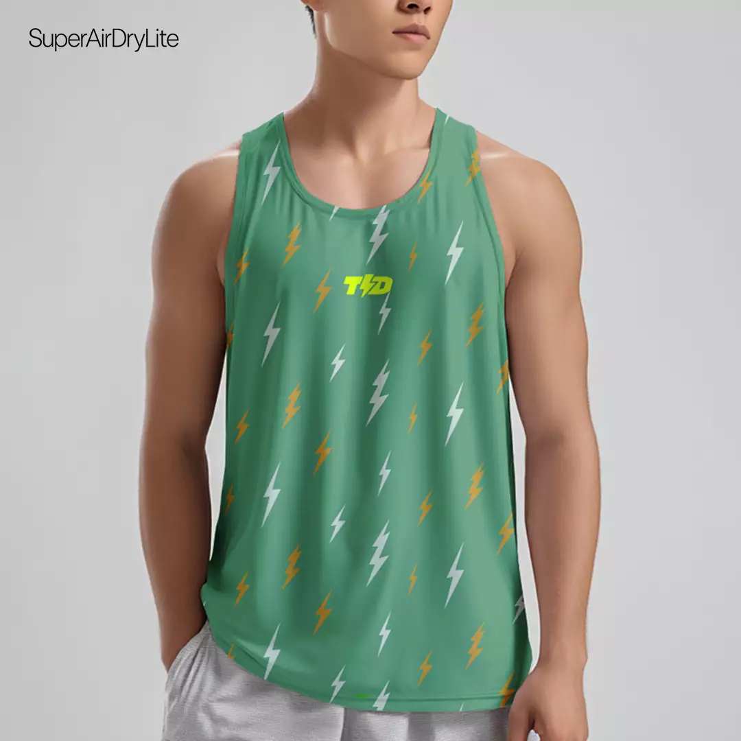 MSB08 kaos singlet olahraga pria dry fit superairdrylite TdBolt "lighting rain" hijau