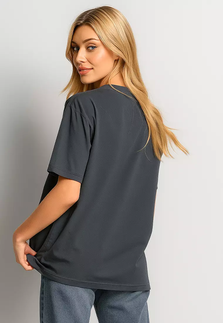 LTH13 kaos oversize wanita dark grey efek washing "grateful"