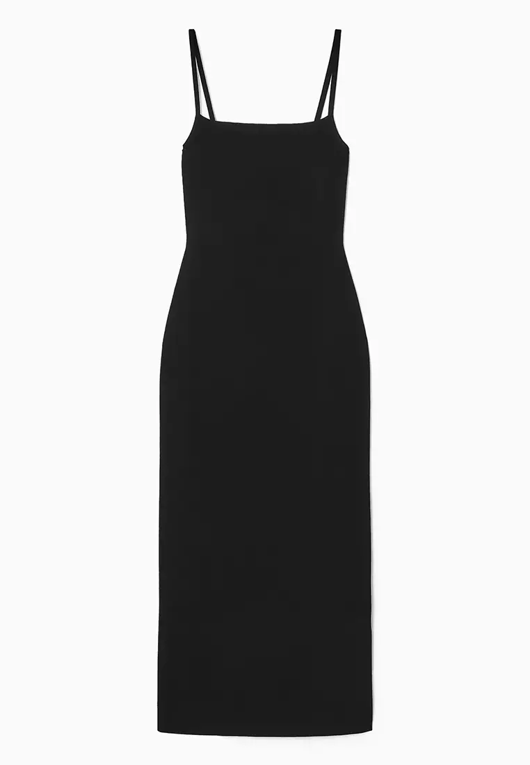 Square-Neck Knitted Slip Dress