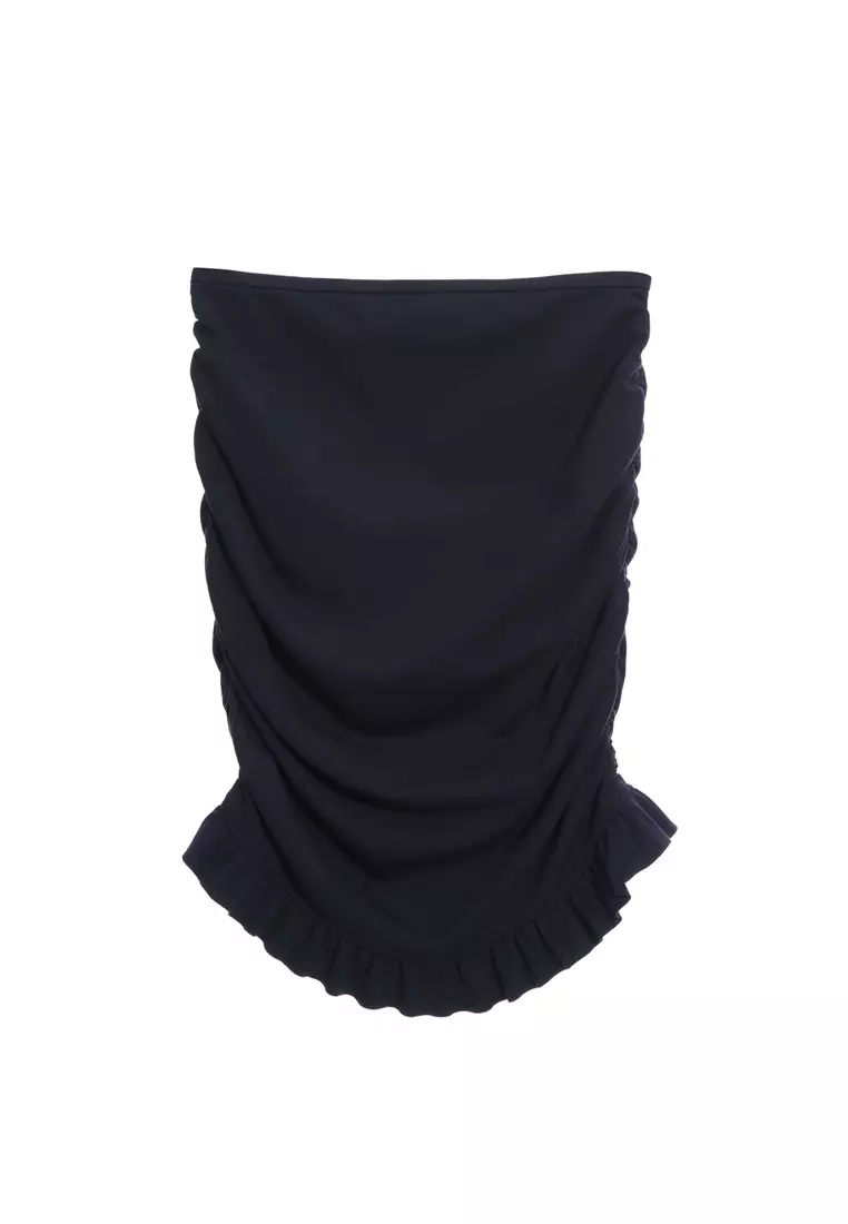 Navy Ruffle Ruched Skirt