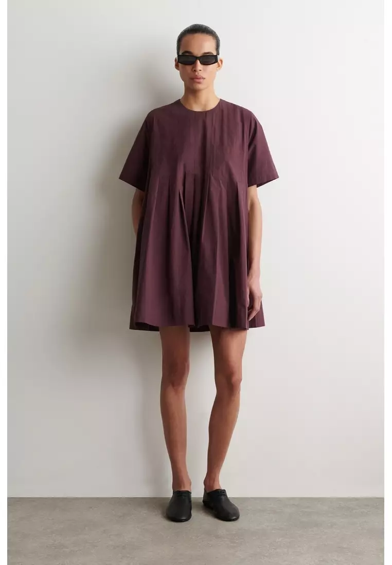 PLEATED COTTON-POPLIN MINI DRESS