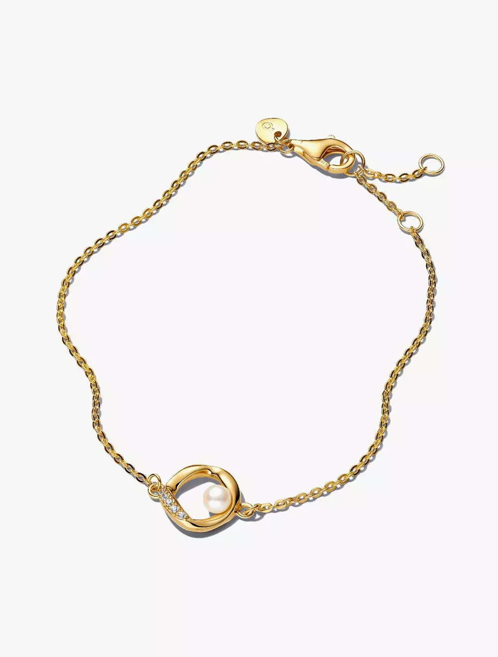 14k gold-plated bracelet with treated white freshwater cultured pearl and clear cubic zirconia